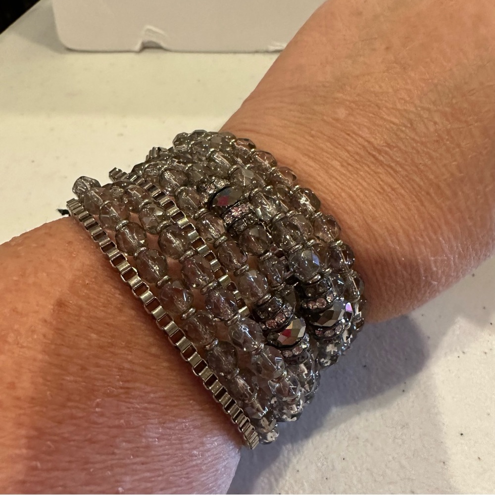 New Macy’s Multistrand Crystal Beaded Bracelet w/ genuine leather & snap close